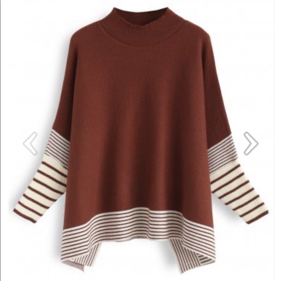 Striped Oversize Knit Cape Sweater - Picture 2 of 6